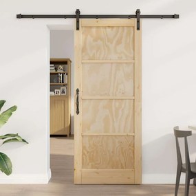 Porta Deslizante vidaXL com Conjunto de Ferragens 83x202 cm Madeira Maciça Pinus