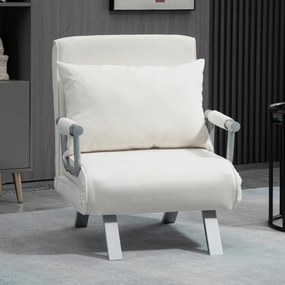Sofá Cama Individual Sofá Cama Individual Sofá Reclinável com Almofada para Sala Quarto Carga 100 kg 65x69x80 cm Creme