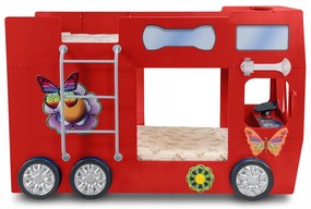 Cama para criança Beliche Autocarro 207 x 116 x 150 cm com Luzes LED 2 colchões e estrados incluídos, capacidade de 100 kg Vermelho