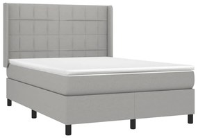 Cama box spring c/ colchão e LED 140x190 cm tecido cinza-claro