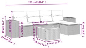 6 pcs conjunto de sofás p/ jardim com almofadões vime PE bege