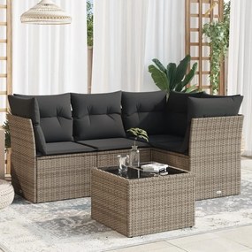 5 pcs conjunto sofás de jardim c/ almofadões vime PE cinzento