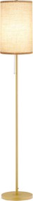 Candeeiro de pé, 40 W máx., base em forma de mastro em aço dourado, abajur em linho creme, 25,5 x 25,5 x 157 cm, dourado e bege