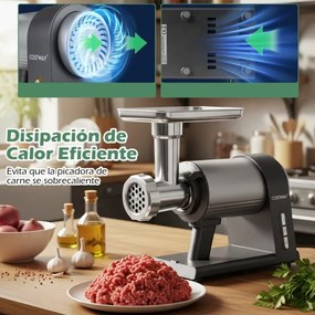 Picador de carne elétrico Triturador de 2000 W com embutidora 3 tubos para enchidos 3 placas de trituração Kit Kibbe Lâmina preta