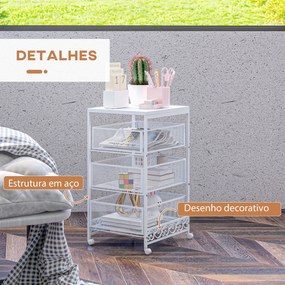 Carrinho Auxiliar com Rodas Carrinho de Armazenamento com 3 Gavetas de Armazenamento 34x29,5x57,5 cm Branco