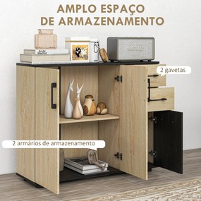 Aparador Estreito de Sala com 2 Portas, 2 Gavetas e Prateleira Ajustável 90x30x75,5 cm Natural e Preto