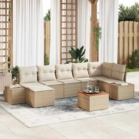 vidaXL Conjunto de Sofá de Jardim com 8 Peças e Almofadas Bege em Rattan Poly e Acácia