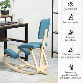 Cadeira ergonómica para joelhos com encosto, assento oscilante para joelhos, corretor de postura 51x84x93 cm azul escuro