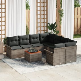 Conjunto de Sofá de Jardim vidaXL 9 Peças com Almofadas Cinza Rattan A