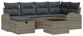 Conjunto de Sofá de Jardim de 7 peças com almofadas Cinza Rattan Polié
