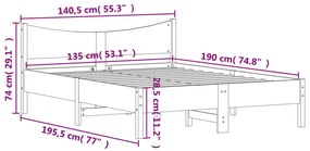 Estrutura de cama 135x190 cm madeira pinho maciça castanho cera