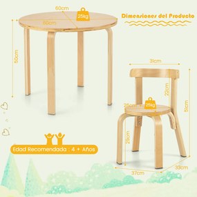 Conjunto Infantil de Mesa Redonda e 4 Cadeiras para Crianças – 5 Peças