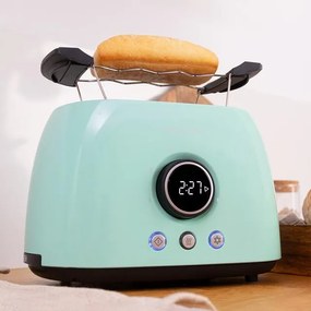 Torradeira Digital ClassicToast 8000 Blue Double. 800 W, 2 fendas extralargas para 2 torradas, Ecrã digital, 3 funções, Suporte superior, Desing retro
