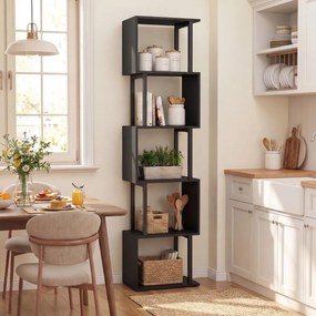 Estante de 5 prateleiras geométrica em forma de S com estrutura metálica e sistema anti-tombamento 38 x 23 x 147 cm Preta