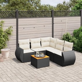 vidaXL 6 pcs conjunto sofás de jardim c/ almofadões vime PE preto