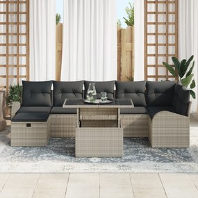 Conjunto de Sofá de 8 Peças com Almofadas Cinza Claro de Rattan Poliés