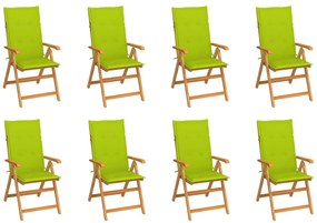 Cadeiras de jardim reclináveis c/ almofadões 8 pcs teca maciça