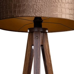 Candeeiro de Pé Tripé em Madeira de Nogueira com Abajur de Veludo Crocodilo 50cm - Tripod Classic