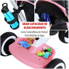 HOMCOM triciclo bebê 4 em 1 s para crianças +18 meses Evolutivo capuz Barra Destacável Controle Parental Brinquedo de aprendizagem Rosa