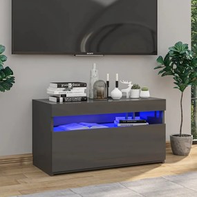 vidaXL Móvel de TV com luzes LED 75x35x40 cm cinzento brilhante