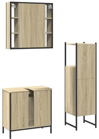 3 pcs conj. móveis casa banho derivados madeira carvalho sonoma