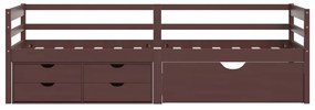 Cama com gavetas e móvel 90x200 cm pinho maciço castanho-escuro