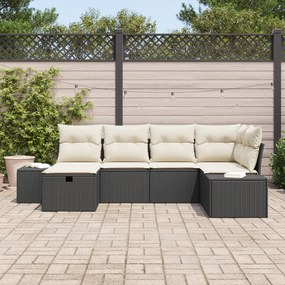 Conjunto de Sofá de Jardim de 6 Peças com Almofadas em Rattan Preto