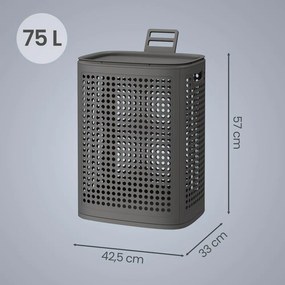 Cesto de roupa suja em plástico, cesto de 75 L, 42,5 x 33 x 57 cm cinzento escuro