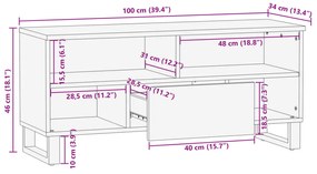 Móvel TV 100x34x46 cm madeira de mangueira áspera maciça