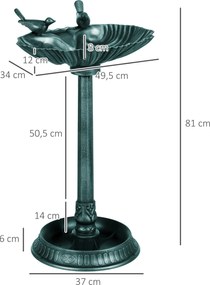 Bebedouro antigo para pássaros com 81 cm, com base em forma de Floreira, comedouro e bacia para pássaros com pé, em bronze verde