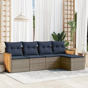 vidaXL 5 pcs conjunto sofás p/ jardim c/ almofadões vime PE cinzento