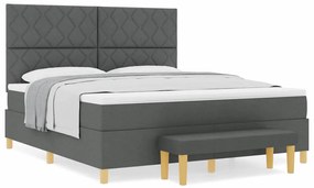 Cama Box com Colchão &amp; Banco Cinza Escuro 180x200 cm Tecido
