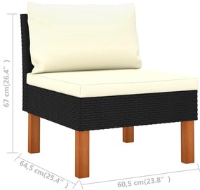 9 pcs conjunto lounge de jardim c/ almofadões vime PE preto