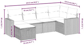 6 pcs conjunto sofás de jardim c/ almofadões vime PE preto