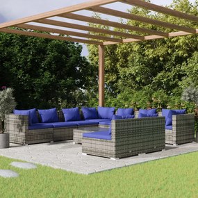 vidaXL 10 pcs conjunto lounge de jardim c/ almofadões vime PE cinzento