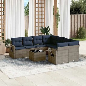 vidaXL 9 pcs conjunto sofás p/ jardim c/ almofadões vime PE cinzento