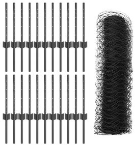 Postes de Cerca vidaXL 11 pcs U-Channel Cinza 40 cm Aço