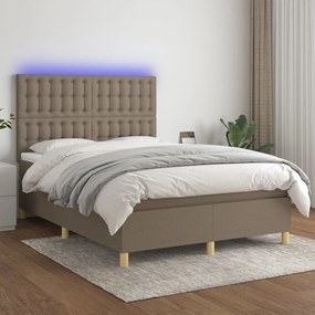 vidaXL Cama box spring colchão/LED 140x200 cm tecido cinza-acastanhado