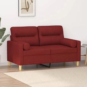 vidaXL Sofá 2 lug. c/ almofadas/almofadões 120cm tecido vermelho tinto