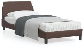 Estrutura cama c/ cabeceira 90x200 cm couro artificial castanho