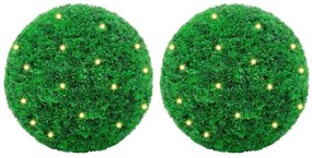 vidaXL Bolas artificiais de buxo com luzes LED 2 pcs verde 27 cm
