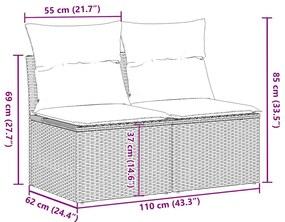 2 pcs conjunto sofás jardim almofadões vime PE/acácia cinzento