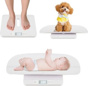Balança digital para bebés 61 cm x 33 cm x 8 cm com bandeja removível para medir o peso e a altura com 5 unidades, desligamento automático e ecrã LED