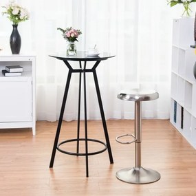 Banco bar giratório ajustável com apoio para os pés, alça e base em aço inoxidável de 82 cm para cozinha ou cafetaria, prateado