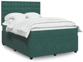 vidaXL Cama com molas/colchão 140x190 cm veludo verde-escuro