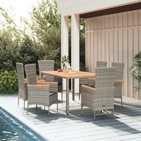 vidaXL 7 pcs conjunto de jantar p/ jardim c/ almofadões vime PE cinza