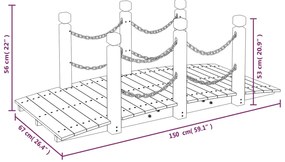 Ponte jardim c/ corrimões em corrente 150x67x56 cm abeto maciço