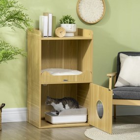 Casa de higiene para gatos com 3 níveis, compartimento fechado por uma porta,1 almofada, 60 x 45 x 103 cm