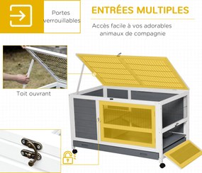 Coelheira de madeira para coelhos 102 C x 60 L x 63,5 A cm, modelo «villa», com tabuleiro deslizante, porta com fechadura e tampa que se abre, na cor
