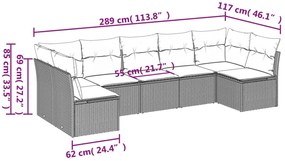 7 pcs conjunto de sofás p/ jardim com almofadões vime PE bege